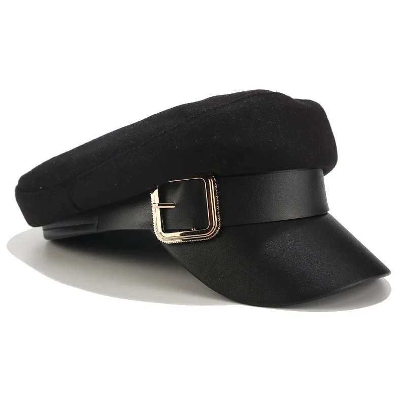 Trendy Baskenmütze Hut Frauen Casual Military Cap Flache Kapitän Trucker Caps Mode Pu Leder Reise Kadett Maler Achteckige Hüte – Detail 13