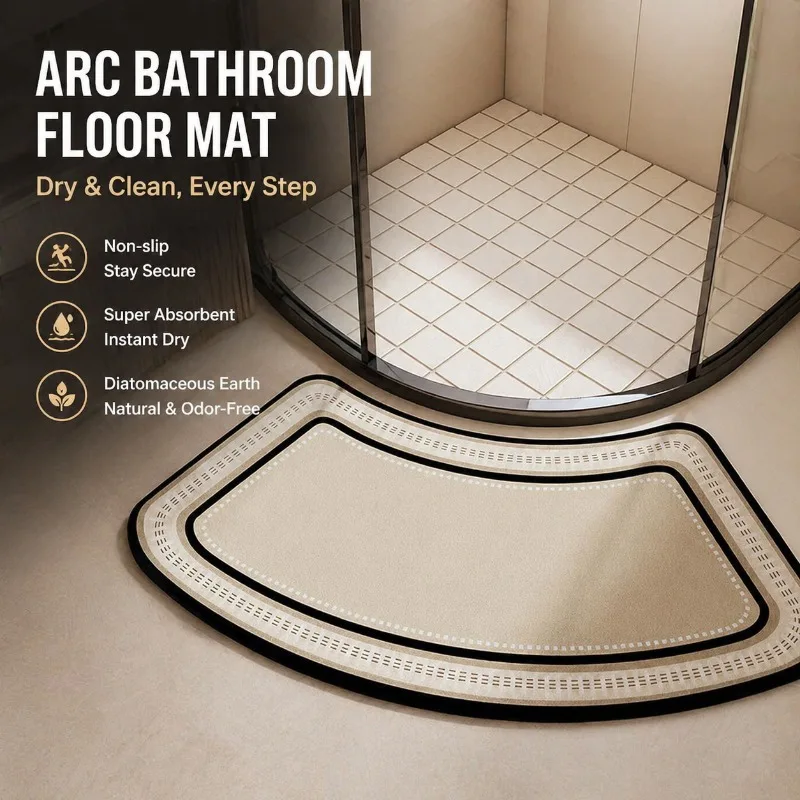 Arc Sector Shaped Absorbent Anti Slip Floor Pad Curved Corner Shower Room Washroom Doorstep Rug Soft Diatomaceous Earth Bath Mat