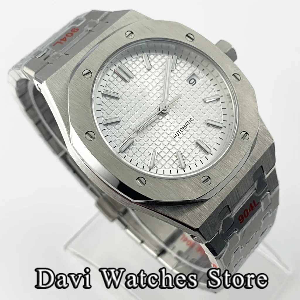 New 41mm White Dial Fashion Sapphire Glass Watch Waterproof NH35 Automatic Movement Stainless Steel Case Strap Men\'s Watch