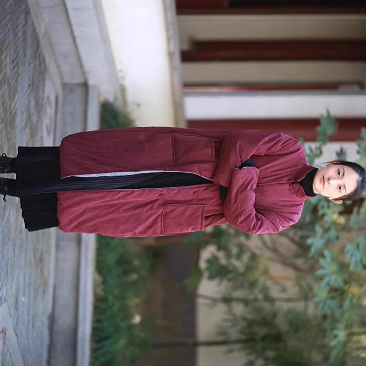 Winter Loose Literary Vintage Women Cotton Coat Parkas Stand Collar Quilted Lining Warm Padding Knotted Buttons Outerwear Trend
