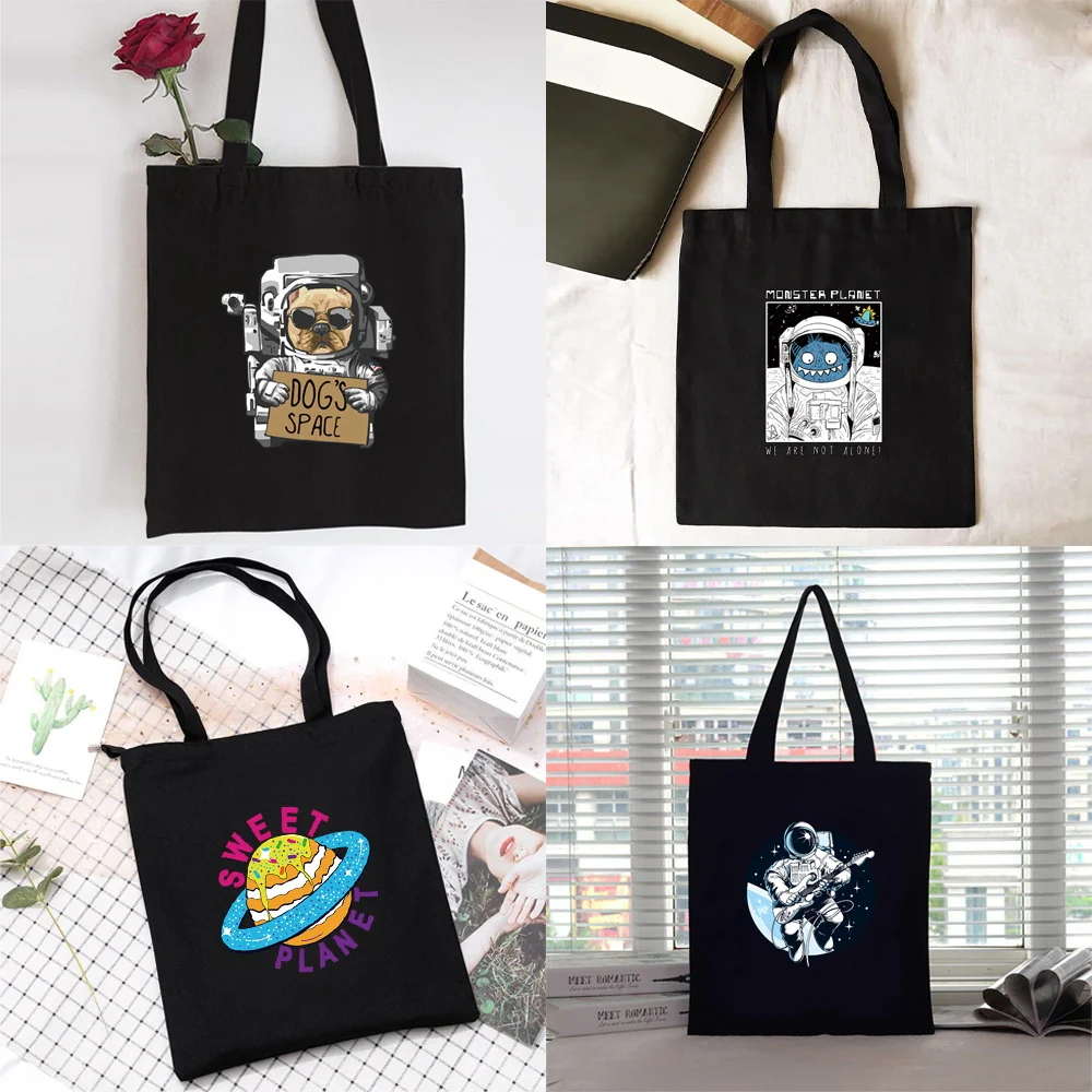 

Shopping Bag Women Handbag Shoulder Bag Ladies Shopper Canvas Bag Commute Large Capacity School Tote Bag Astronaut Print