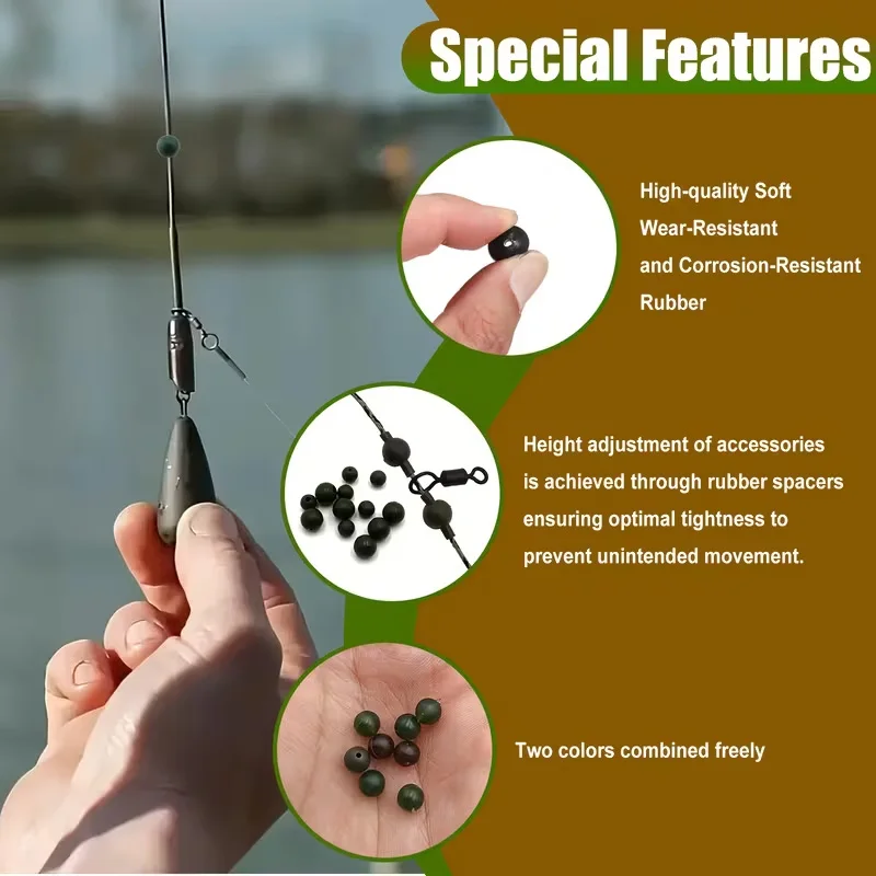 مجموعة خرز مطاطي لصيد سمك الشبوط مكونة من 120 قطعة، خرز لؤلؤ خفيف الوزن من مادة البولي إيثيلين الممتازة، سدادة طعم ذاتية الصنع وملحقات تعويم