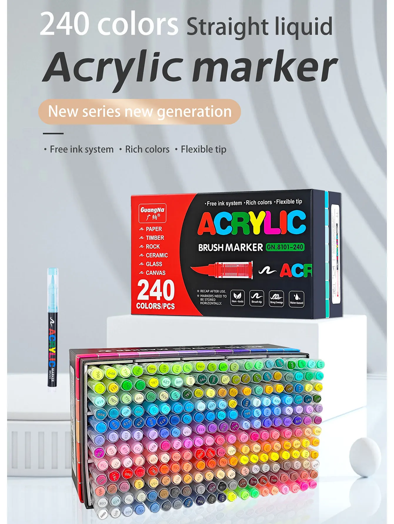 GuangNa 240 Colors Direct Liquid Marker Pen Set,DIY Hand Drawn,Paint Art Markers pens,Boxed or Handheld Storage Bag,GN.8101