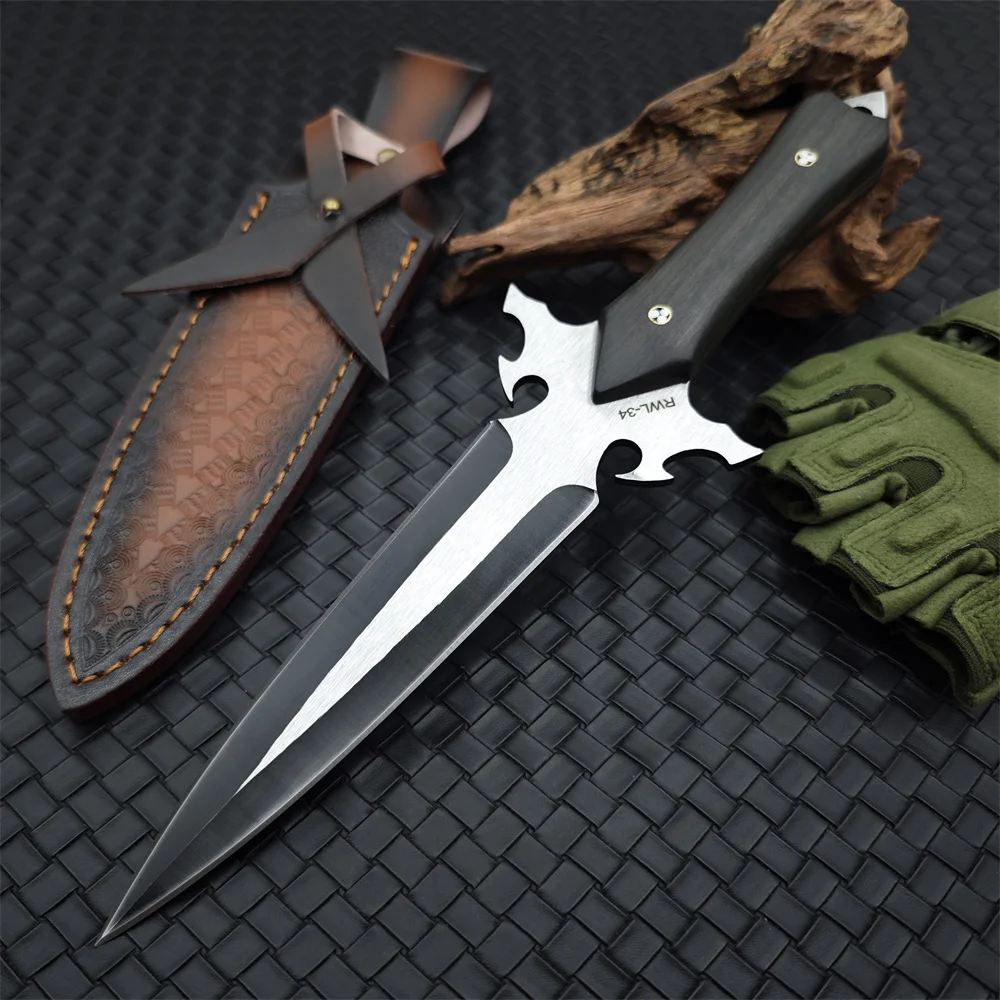 

Tactical Hunting Knife, High Quality 9CR18MOV Blade Ebony Handles Camping Knife, Self Defense Combat Knife, Outdoor Hand Tools