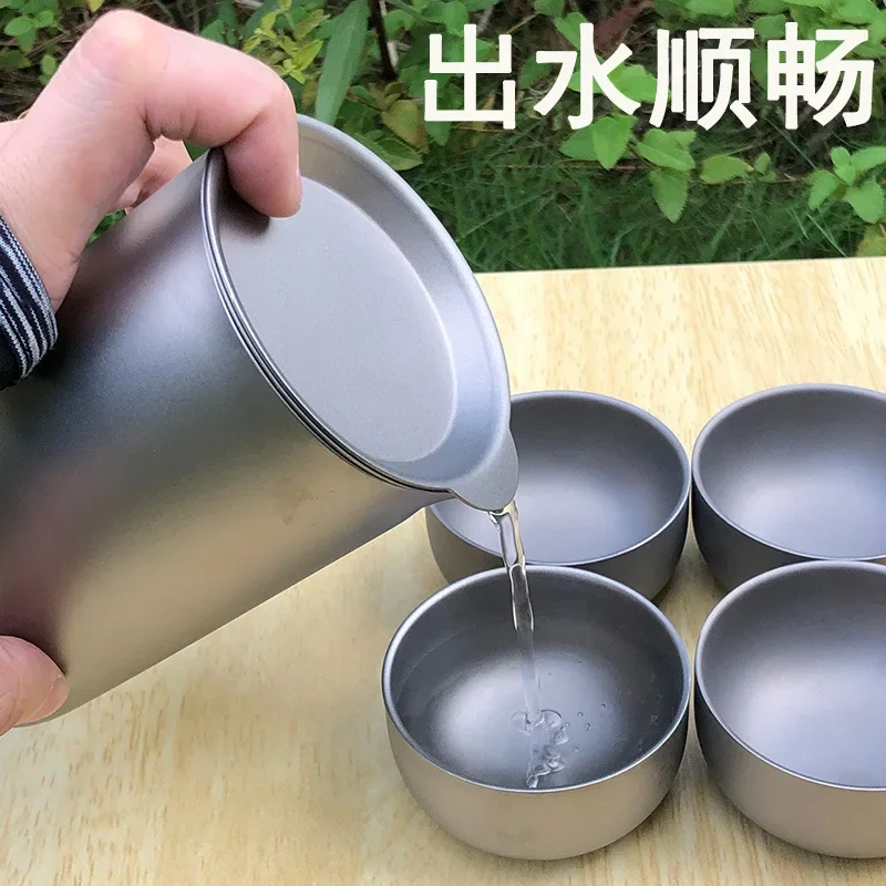 Pure Titanium Eagle Beak Tea Set, Outdoor Portable Tea Set Titanium Cup