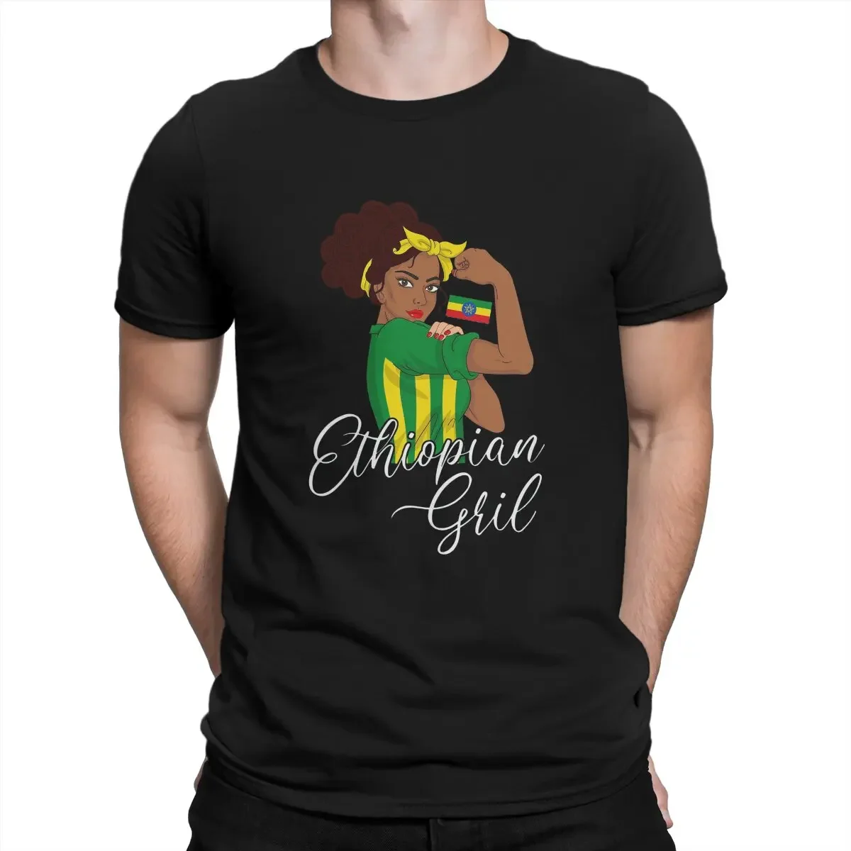 Girl African Man's TShirt Ethiopian Cross Art Ethiopia O Neck Short Sleeve Fabric T Shirt Humor High Quality Gift Idea