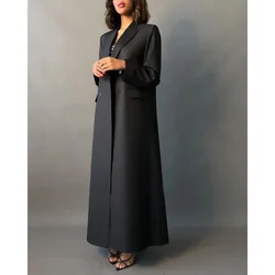 2024 Luxury Black Double Breasted Peak Lapel Muslim Women Suits Long Jacket 1 Piece Formal Occasion Chic Female Clothing Blazer