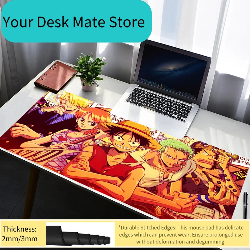 One Piece Strohhut-Piraten-Gruppe Anime Großes Mauspad, Rutschfestes & Fleckenresistentes Schreibtischpad für Gamer