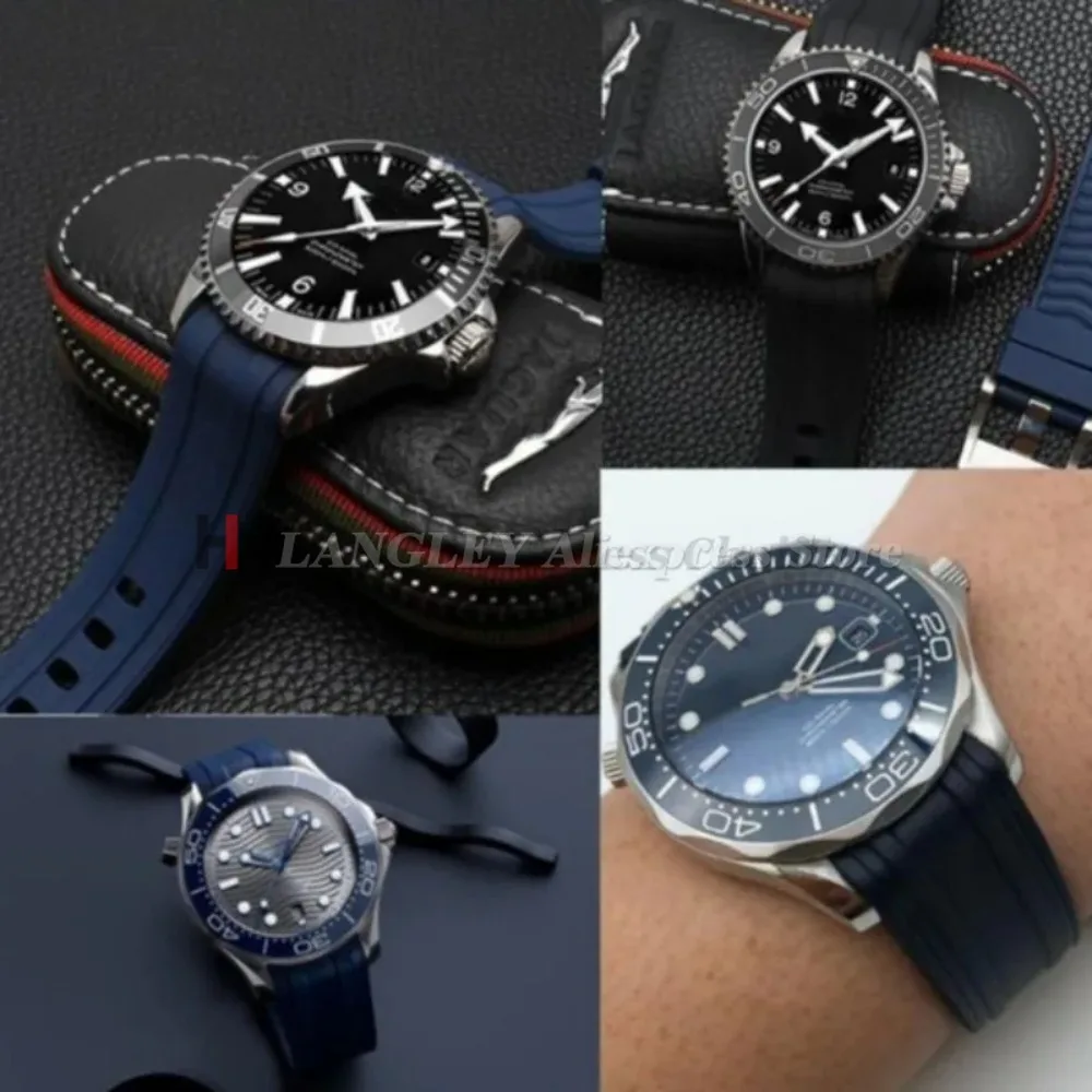 جودة 20 مللي متر لينة المطاط ساعات سيليكون الفرقة ل أوميغا ساماستر 300 حزام منحني نهاية استبدال معصمه النساء الرجال أساور #6