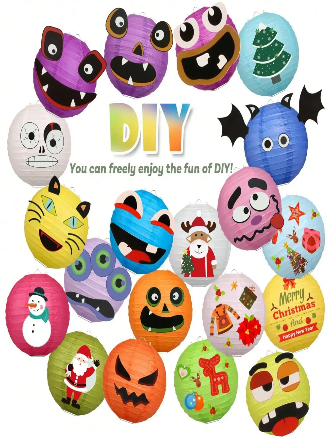 6 Pcs Jelly Fish Paper Lanterns, Pink Green Blue, for Mermaid Sea Theme Party & Event Decor