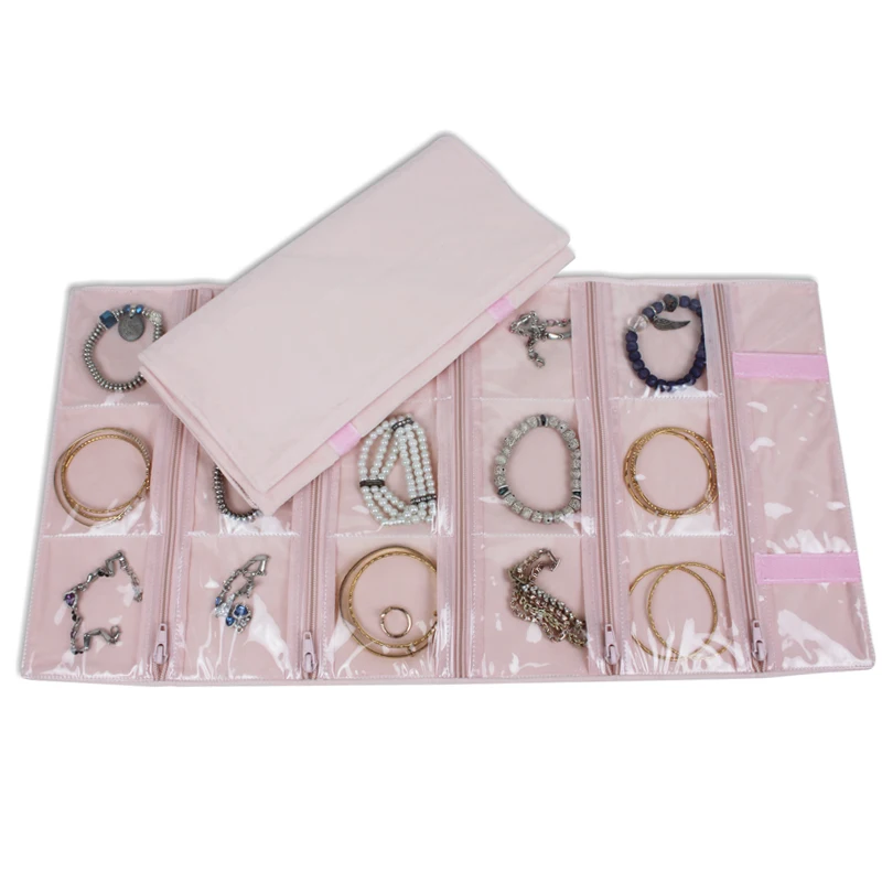 Portable Jewelry Collection Soft Bag Travel with Grids Zipper Roll Bag Accessories Jewelry Bag and Packaging 15 Grids