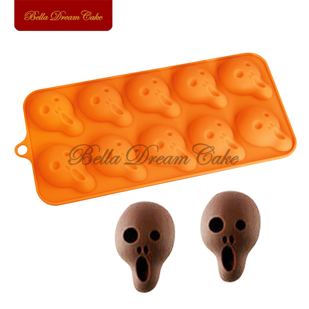 10 Cavity 3D Halloween Skull Design Silicone Chocolate Mold DIY Candy Gummy Mousse Mould Cake Decorating Tools Kitchen Bakeware