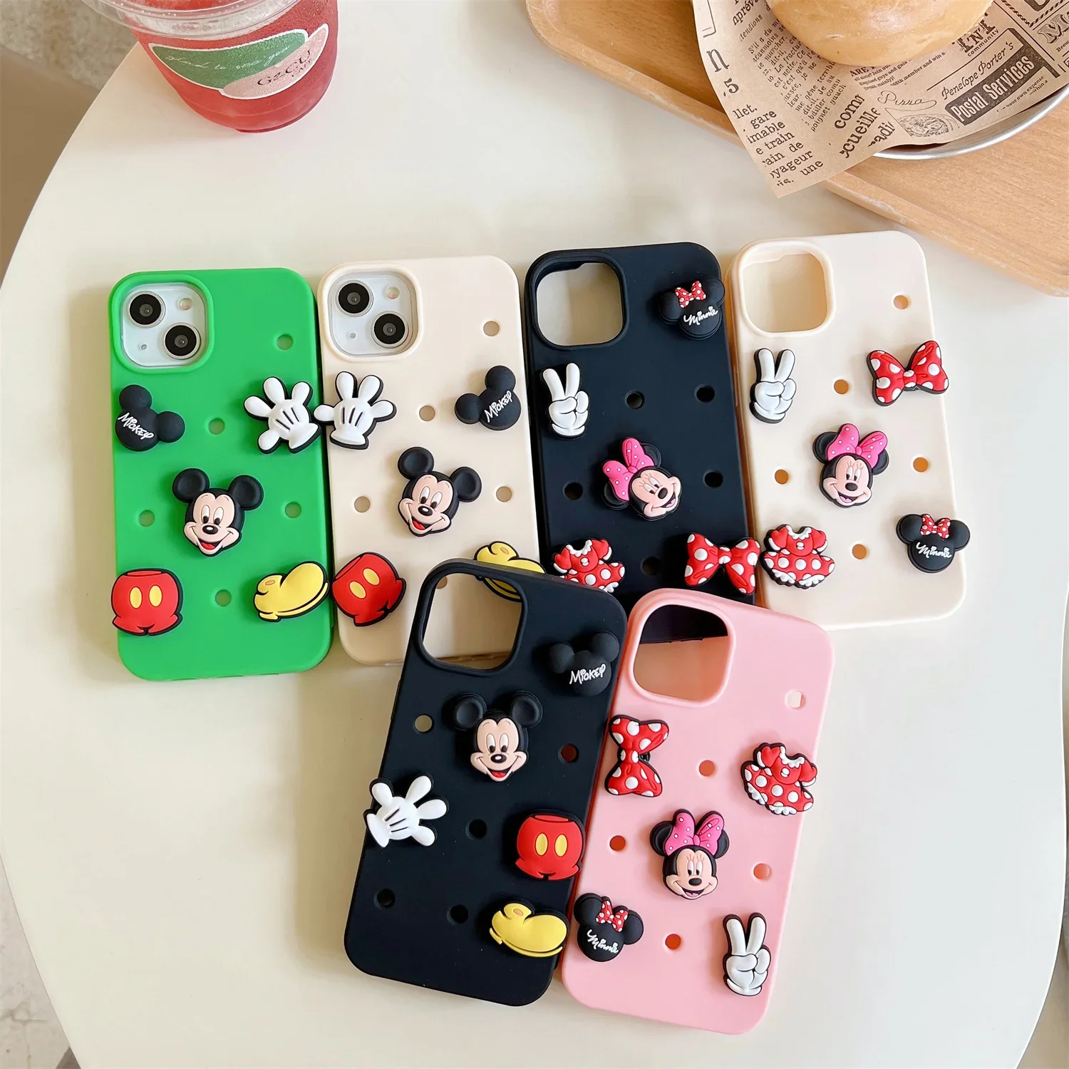 Luxury Disney Mickey Mouse DIY Couple 3D Stereoscopic Phone Cases For iPhone 15 14 13 12 11 Pro Max XR XS Plus SE 2023 BackCover