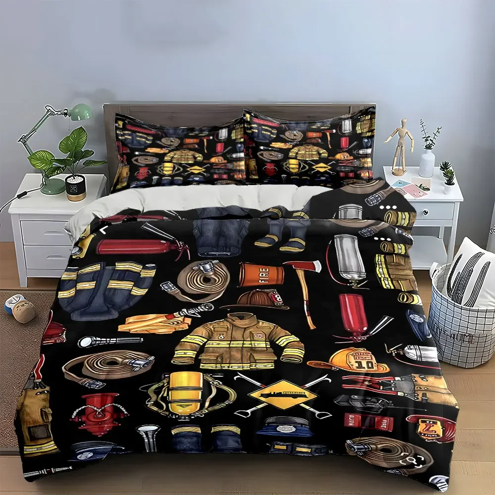Firefighter Gear Three-Piece Set Soft Comfortable Duvet Cover Bedding Set Included 1*Duvet Cover & 2*Pillowcases, gift