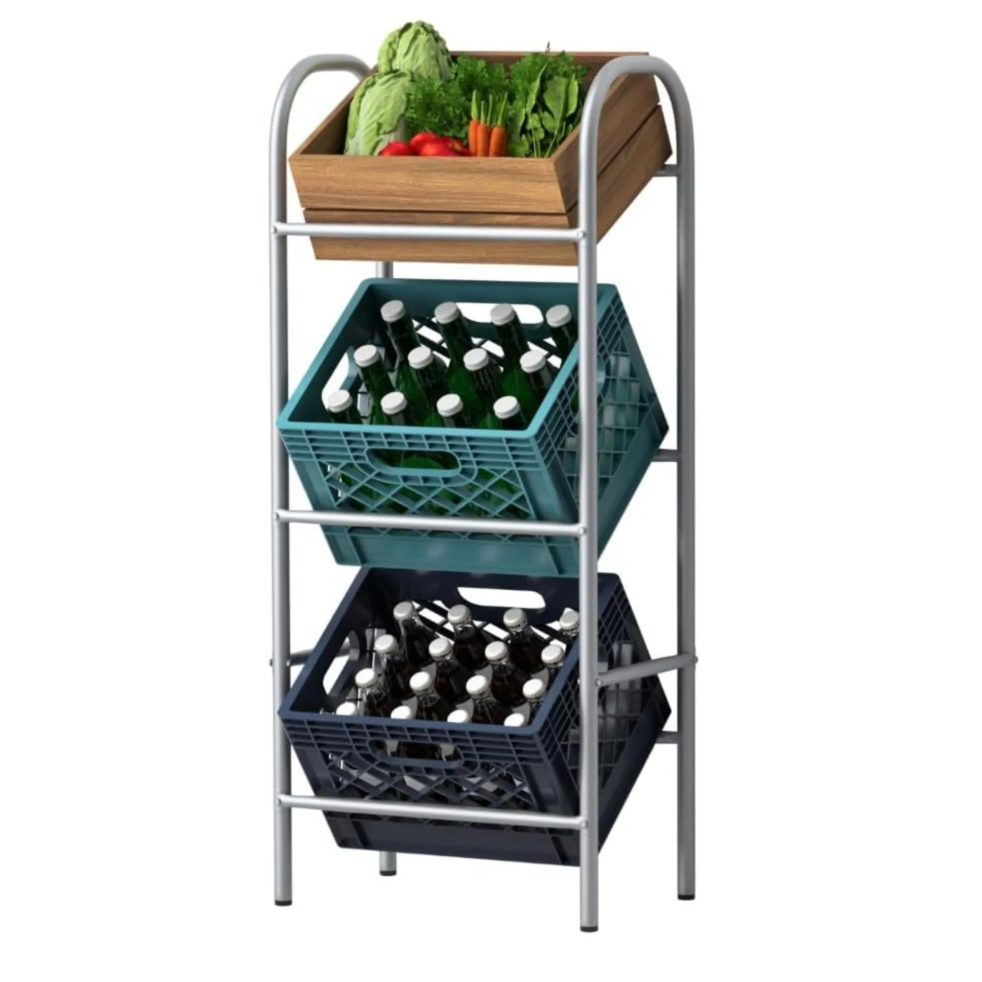 

Modern simple silver three-layer wrought iron beer box rack, indoor and outdoor functional wrought iron rack