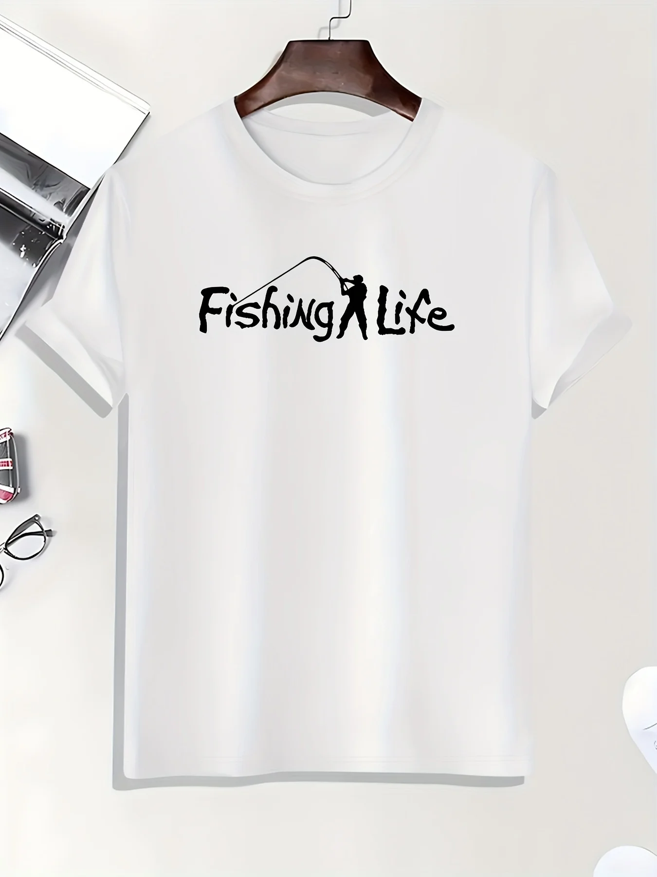 Fishing Life Print T Shirt, Tees For Men, Casual Short Sleeve T-shirt For Summer