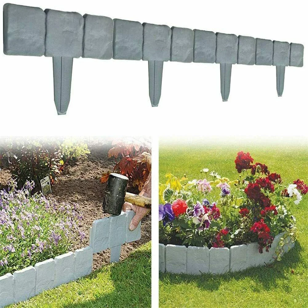 10pcs Garden Landscape Edging Border Imitation Stone Brick Plastic Fencing Lawn Plant Border Decorative Flower Grass Border