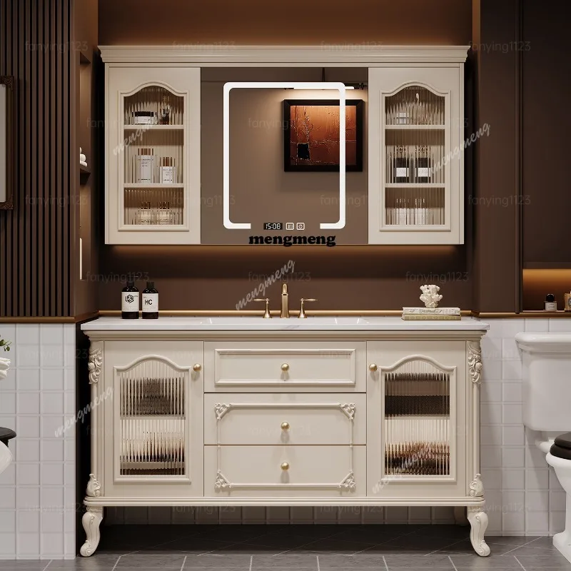 

Oak bathroom cabinet combination floor-to-ceiling bathroom washbasin hand washbasin cabinet ceramic integrated basin
