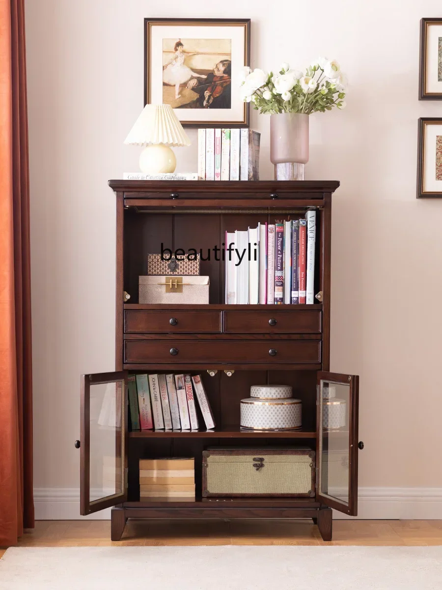 

Q181 American Country Retro Solid Wood TV Side Cabinet Living Room Sofa Storage Side Bookcase