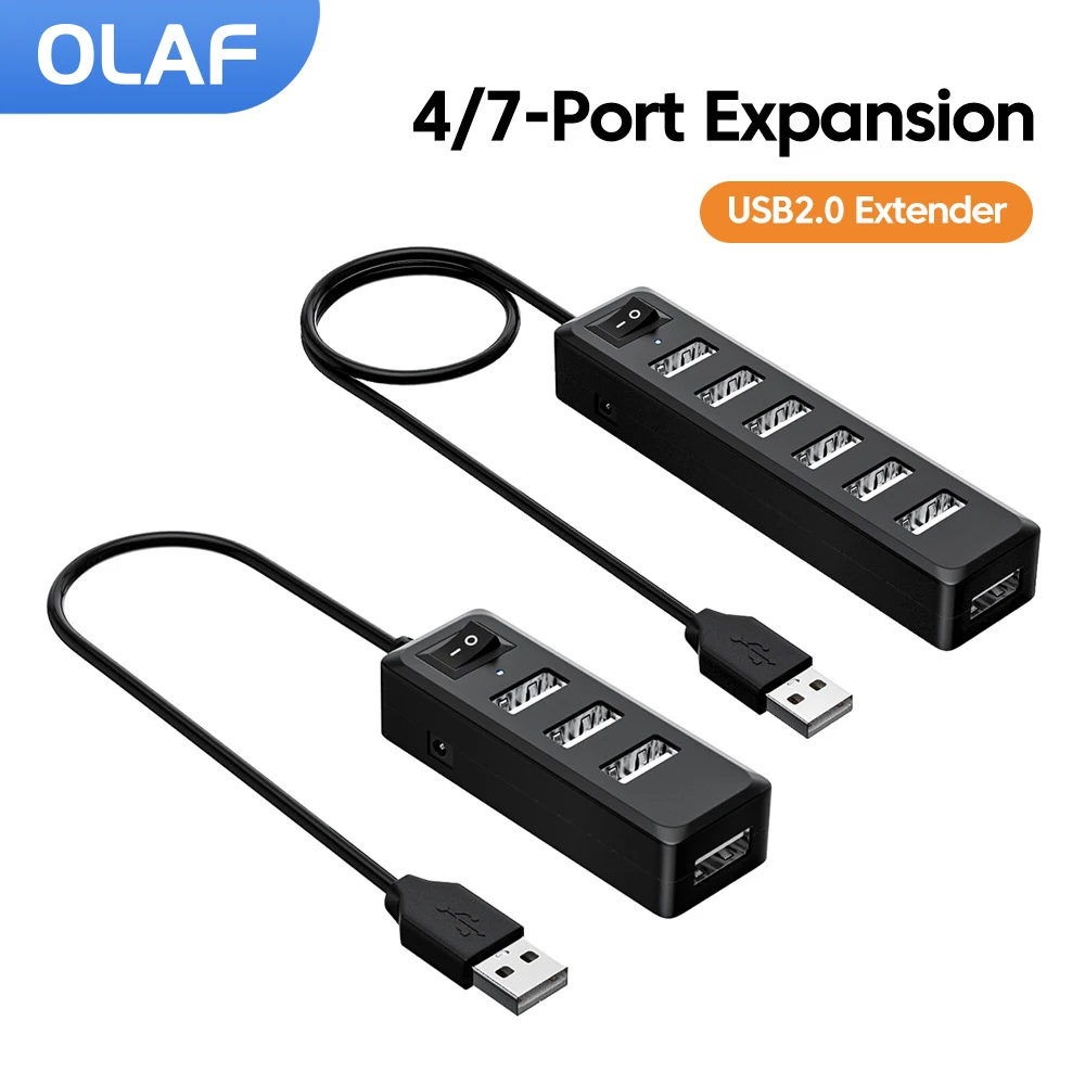 Olaf USB Hub 4/7 Ports Hub USB Adapter Multi Ports Use Power Adapter Extensor USB 2.0 Computer Accessories Switch USB For Laptop