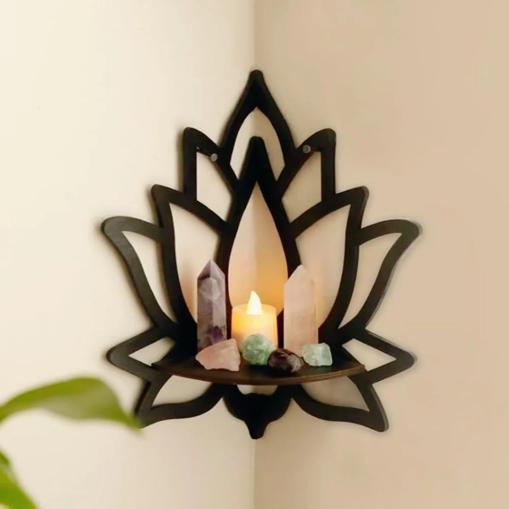 1pc  Full Of Artistic Lotus Crystal Shelf Display, Wall Corner Stone Storage Rack For Plants, Flowers, Scented Candles Modern