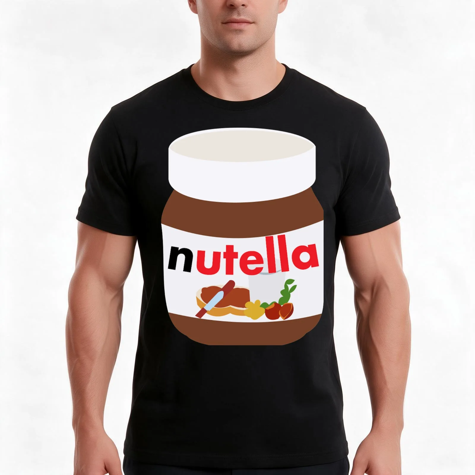 nutella T-Shirt, Summer Casual Cotton Tee, Oversized Streetwear Tops, Vintage Graphic Print, Loose Fit Short Sleeve, 100% Cotton