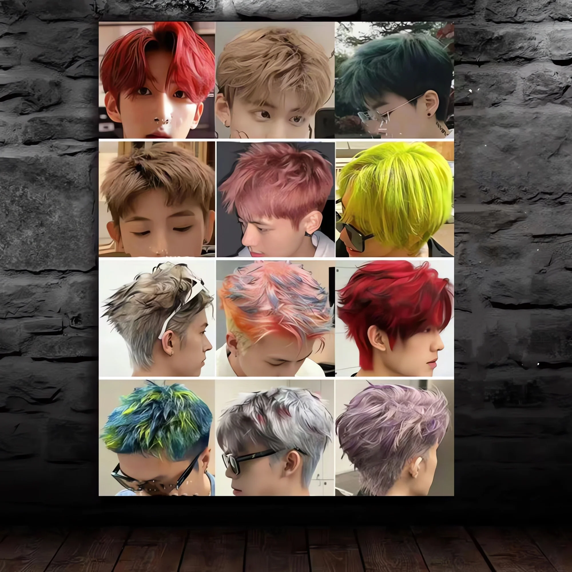 Men's Hair Dyeing Design Wall Art Poster Waterproof PP Back Glue Sticker, Unframed Painting for Hair Salon & Beauty Studio Decor