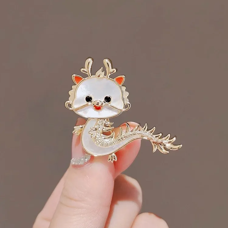 1PC Chinese Style Creative Cartoon Dragon Brooch Shell Alloy DIY Costume Decor Accessories New Year Gift Craft Corsage Lapel Pin