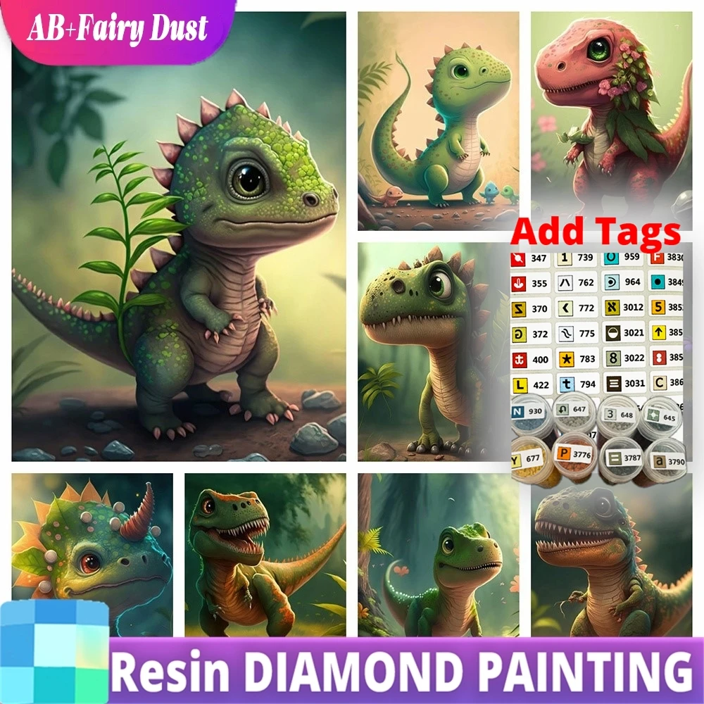 

Смола AB Фея Пыль 5D DIY Алмазная Мозаика Динозавр Полная Круглая Алмазная Вышивка Дракон Животное Картина Стразы Картина Тележка