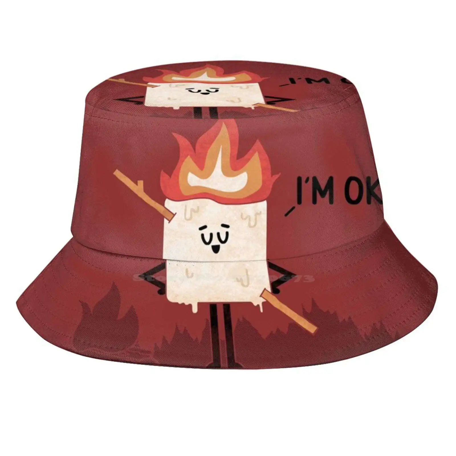 Current Mood Sun Cap Fisherman Hat Bucket Hats Marshmallow Positive Mood Funny Irony Sarcasm Camping Smores Quarantine Fire