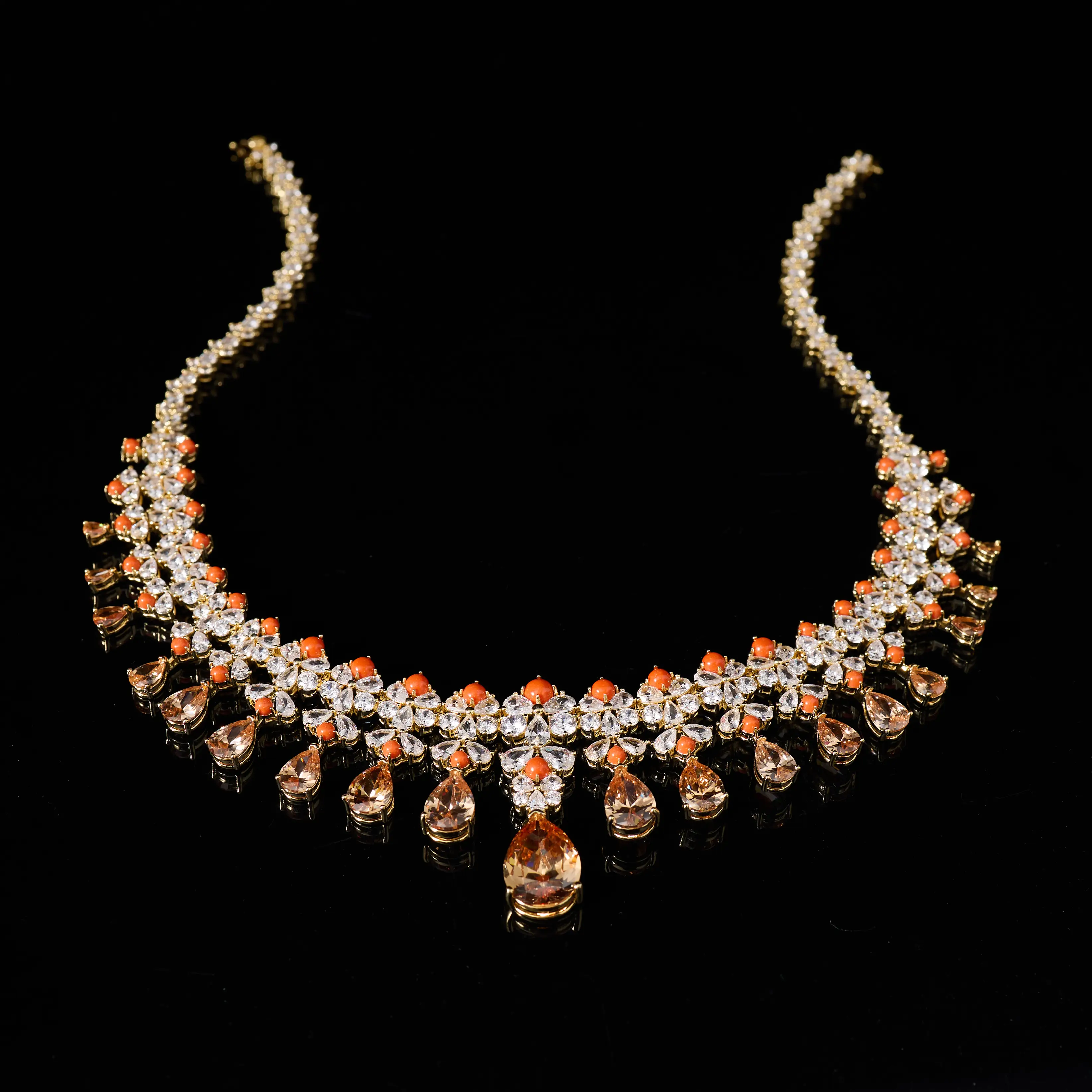 INJEWELIFE Gold Plated Orange Turquoise Champange Zirconia Jewelry Sets for Women Wedding Accessories Elegant Bridal Jewellery