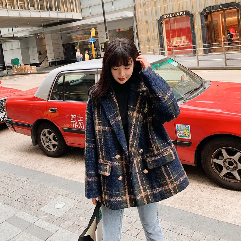 Plaid suit collar woolen coat for 2020 winter new all-match temperament short woolen coat women