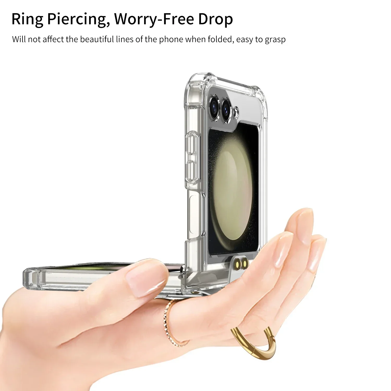 

For Samsung Galaxy Z Flip 5 Case Luxury Transparent Colorful Folding Ring Bracket With Touch Pen Shockproof Protective Hard Cove