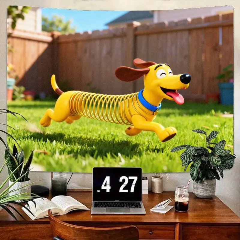 

1 шт. «История игрушек», обтягивающий гобелен с собакой, игривый настенный художественный декор с бегущей собакой, милый полиэстеровый гобелен из фильма Pixar для детской комнаты, гостиной