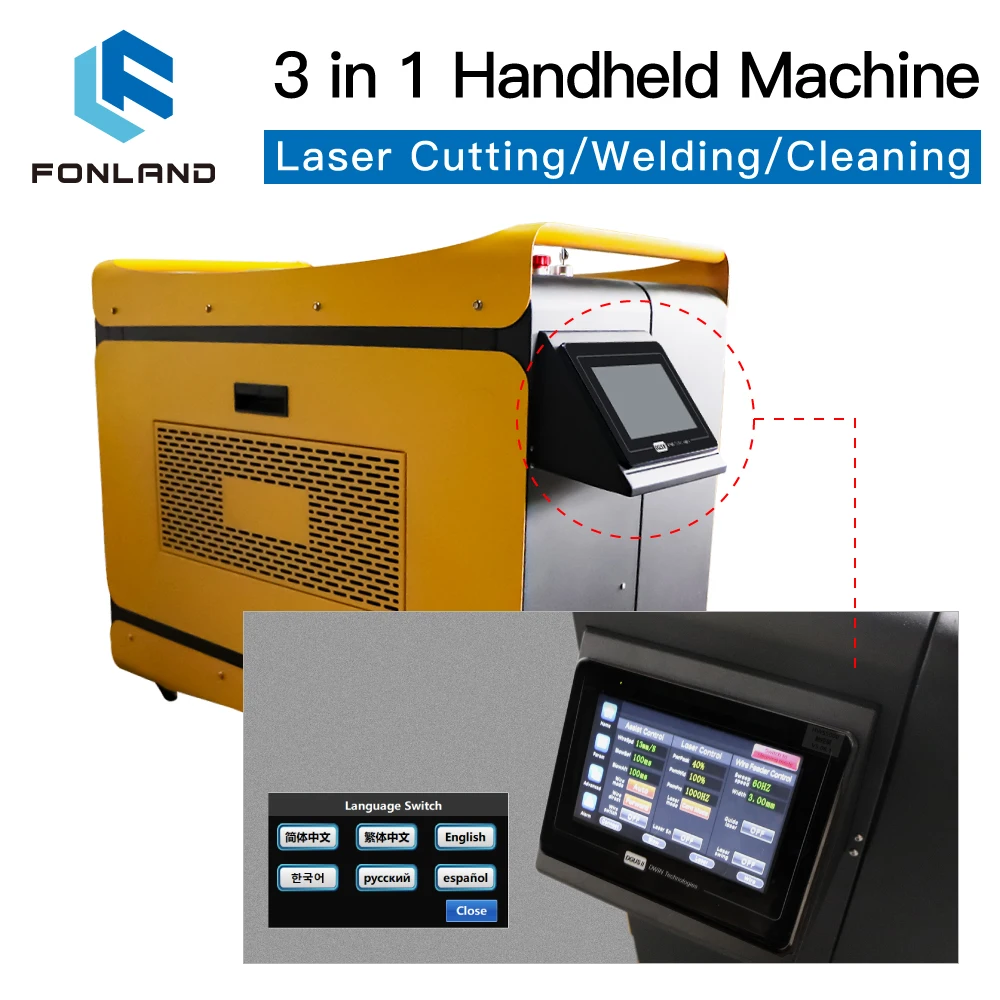 Fonland 3 In 1 Laser Hand-held Machine Weld 2000W Fiber Laser Welding Cleaning Cutting Machine for Paint Removal Metal Cutting