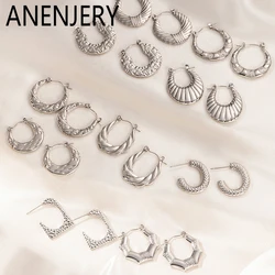 ANENJERY 316L Stainless Steel Hollow Round Irregular Lines Earrings for Women Niche Vintage Jewelry Gifts Wholesale