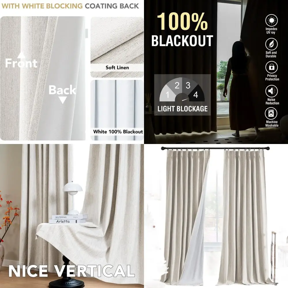 

Льняные шторы блэкаут из смесовой ткани, 244 см в длину, 2 панели, в нейтральном фермерском стиле, цвет слоновой кости с эффектом меланж.