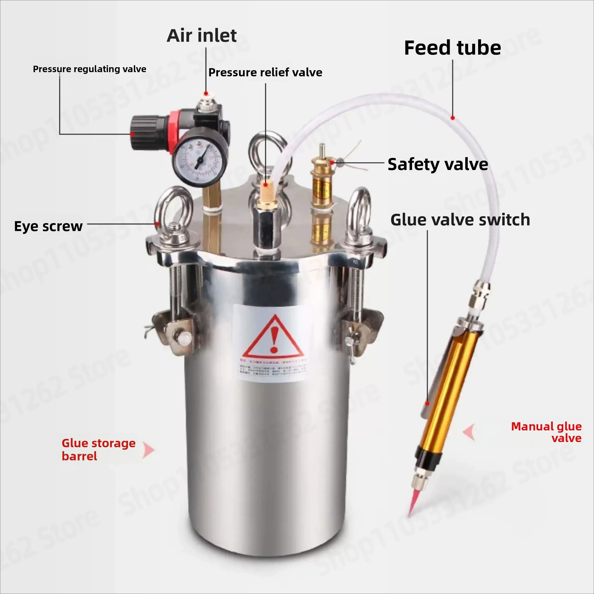 Manual Dispensing Machine, Yellow Glue Dispenser, Carbon Steel Stainless Steel Pressure Tank with High Flow Dispensing Valve