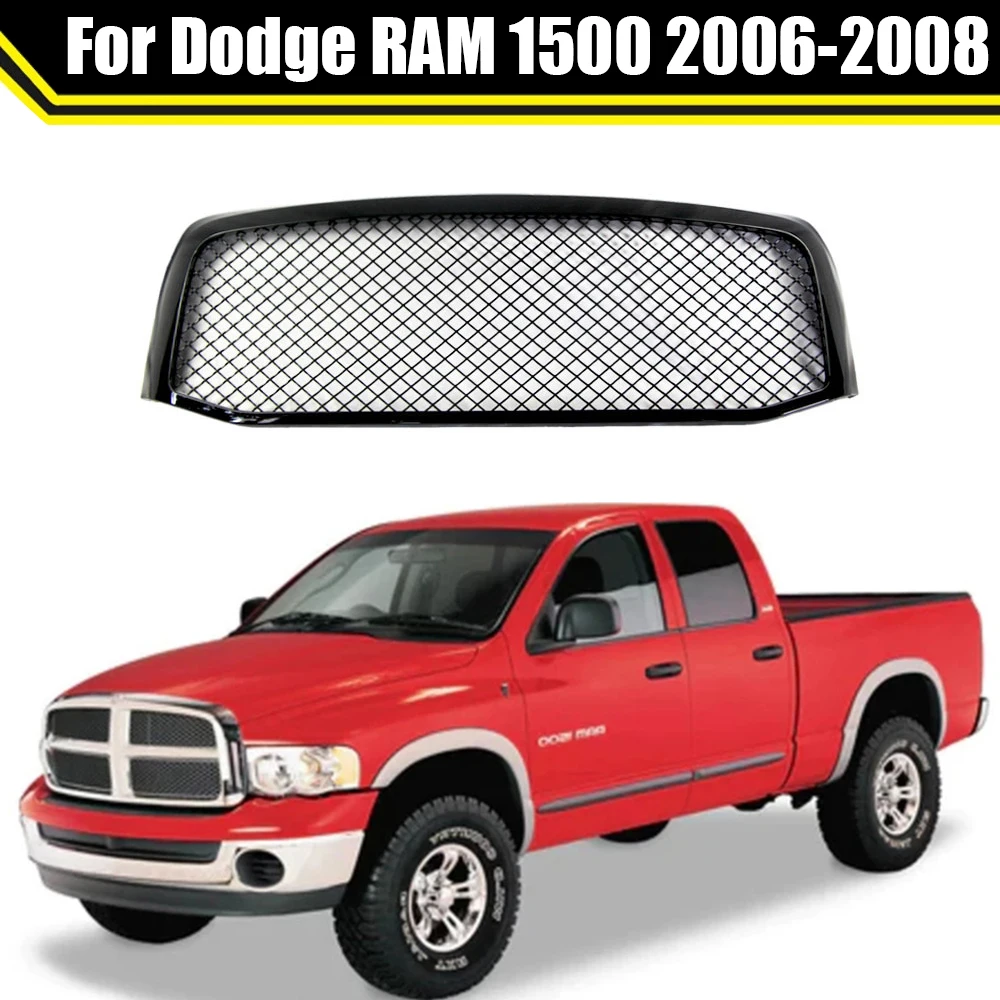 

For Dodge RAM 1500 2006-2008 Racing Grills Decoration Car Front Grid Racing Grills ABS Gloss Black Trim Cover Bumper Grille