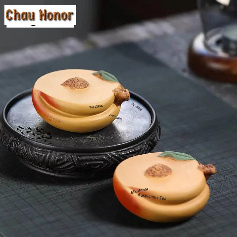 Yixing Zisha Longevity Peach Teapot Cover Holder Tea Pet Figurines Cover Frame Zisha Pot Lid Shelf Teaware Accessories Ornaments
