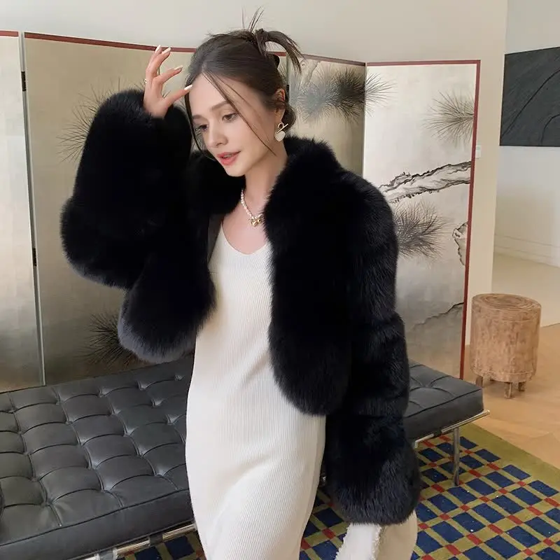 QUEENTINA Whole Skin Fox Fur Coat For Women With Collar Catwalk Wild Young Short Style Promotion Especially Natural Female