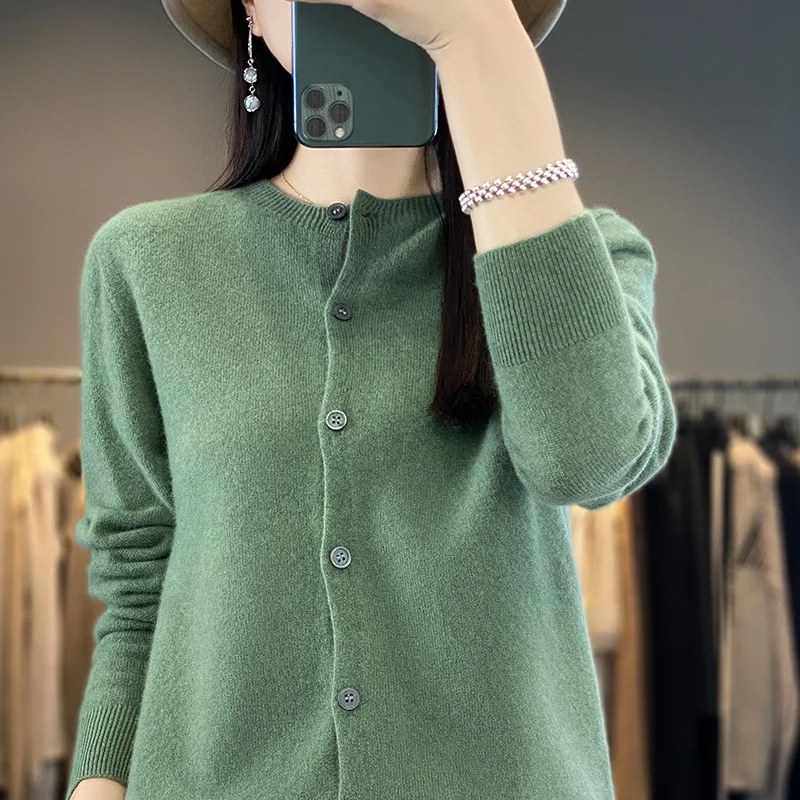 Women\'s 100% Merino Wool Soft Sweater O-neck Solid Color Pullover Autumn Winter Keep Warm Jacket Casual Knitting Basic Tops