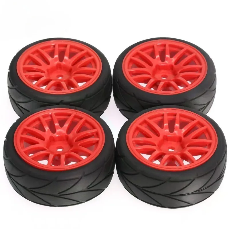 ยางล้อขนาด 65 มม. พร้อมดุมล้อขนาด 12 มม. ทำจากยางทนทาน สำหรับรถ RC ขนาด 1/10 1/12 1/14 ใช้ได้กับรถแข่ง Wltoys 144001