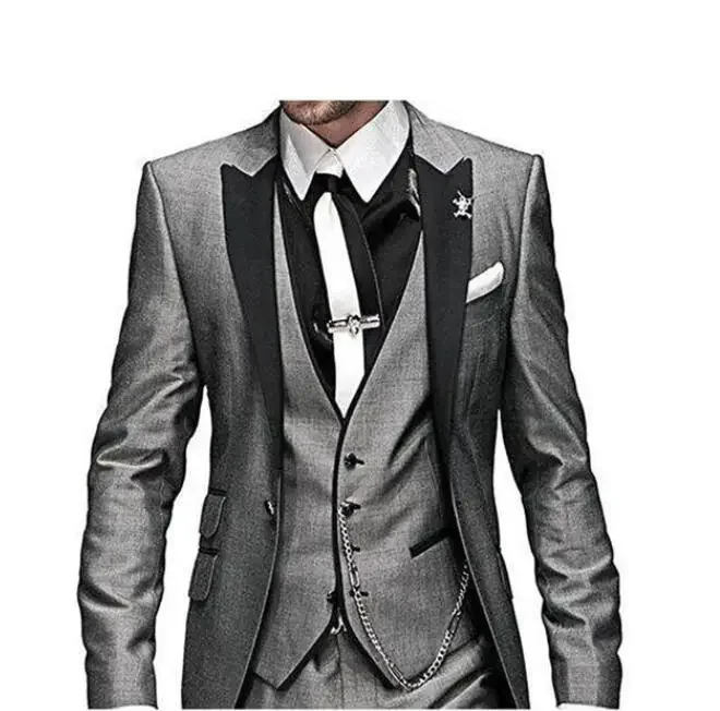 2023 New Arrival Peak Black Lapel Groom Tuxedos Burgundy Men Suits Wedding 3 Pieces(Jacket+Pant+Vest+Tie)traje De Novio Par