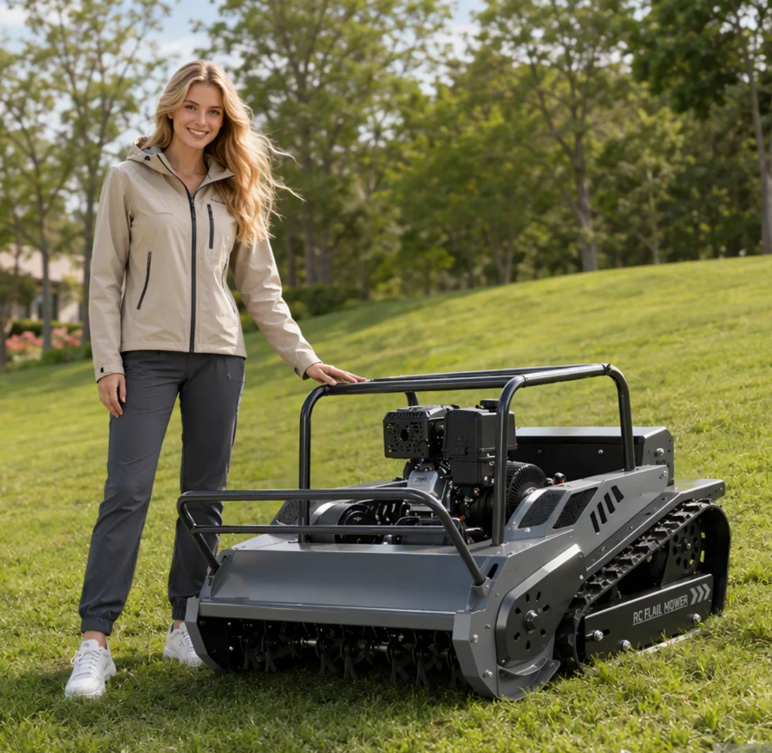 Customized Cordless High Grass Mowers Robot Lawn Mower, Remote Operated Flail Mower Built For Systematic Grass Management