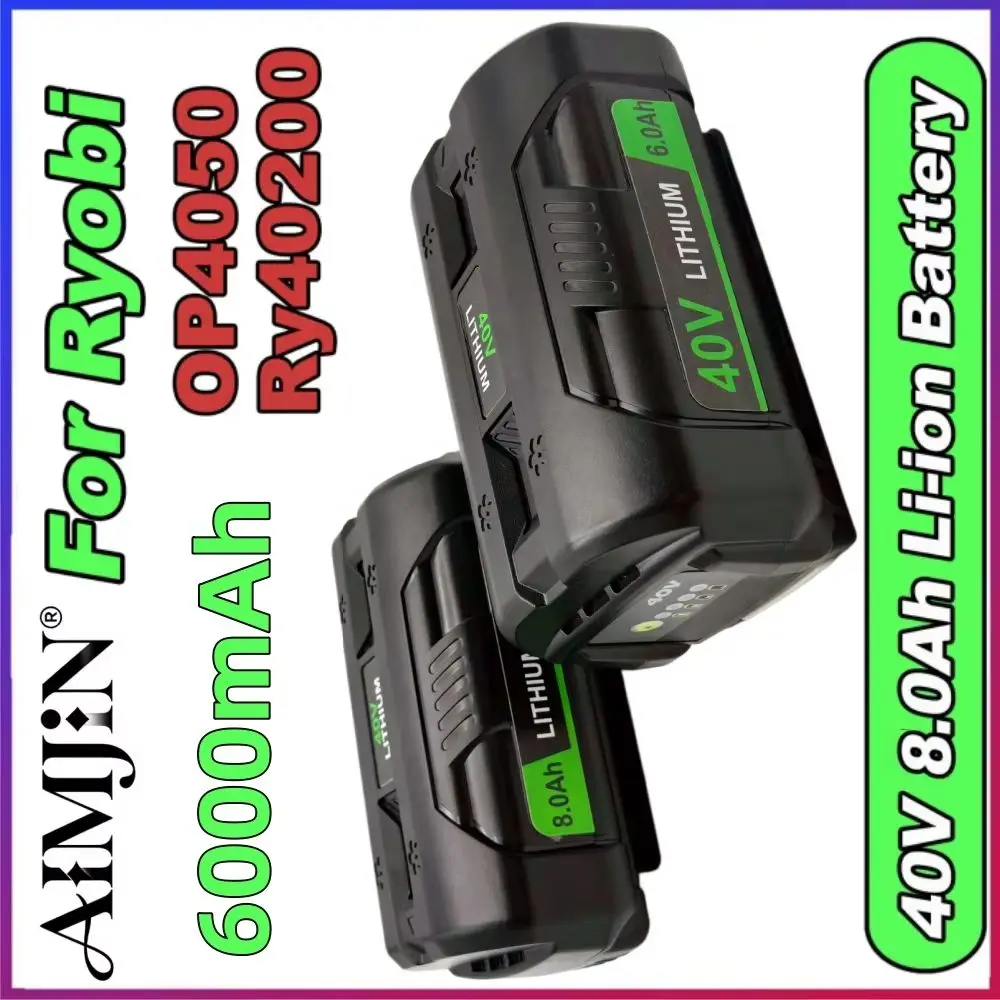 For Ryobi 40V 6.0Ah Li-Ion Rechargeable Battery Cordless Power Tools Compatible with OP4060A OP4040 OP40501 OP4050 RY40502