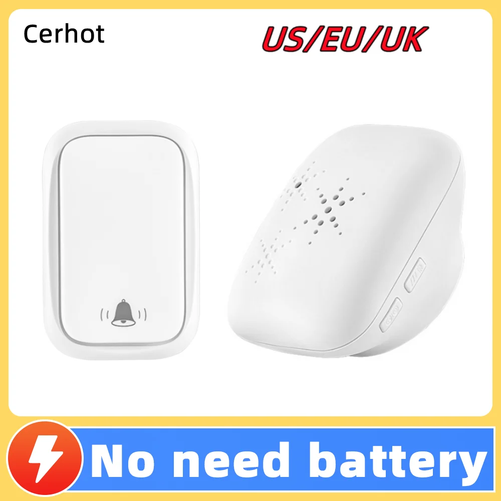 Cerhot Self Powered Outdoor Wireless Doorbell Waterproof Door Ring Chime 150M  Distance 38 Songs Home Welcome Door Bell Sets