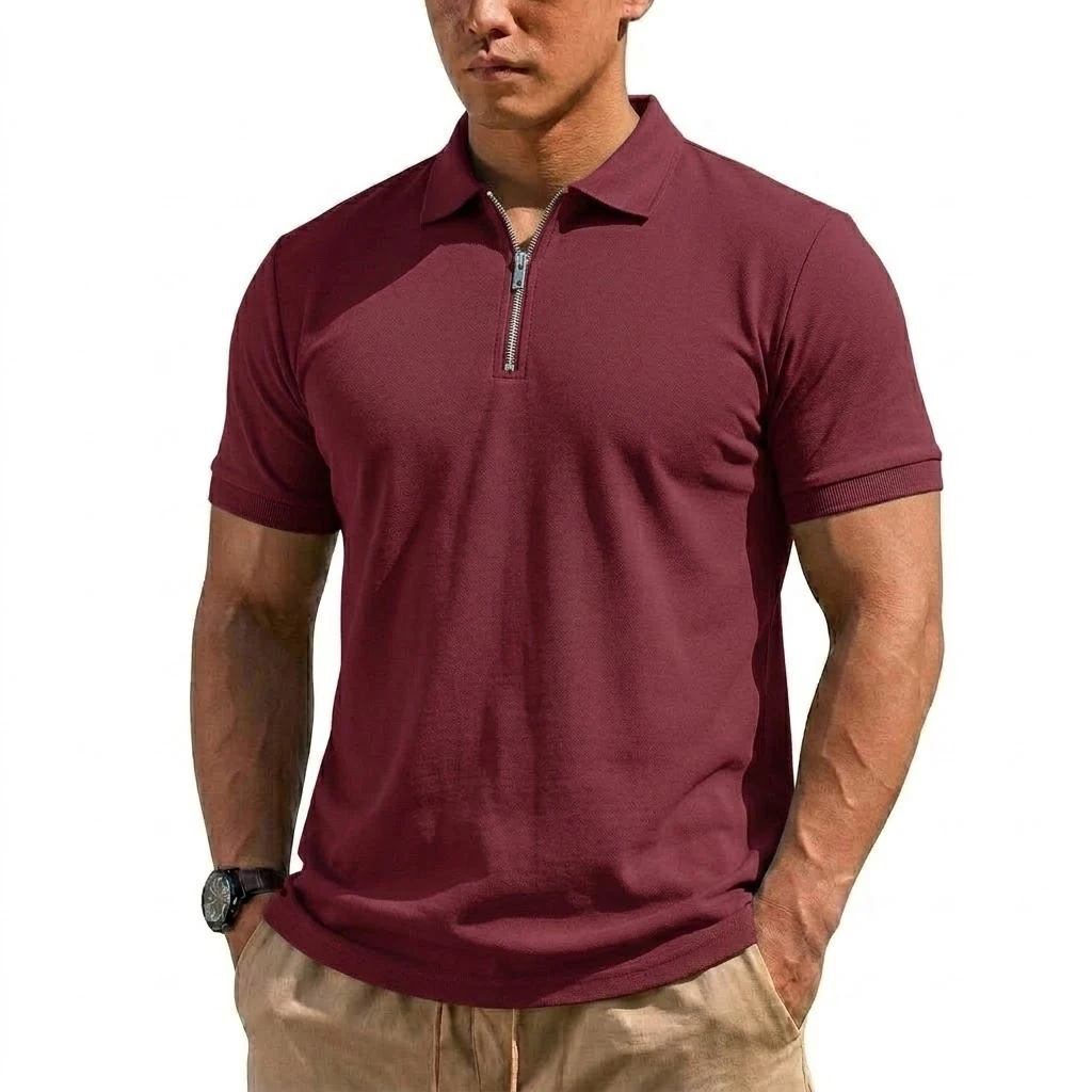 Sommer Herren Henry Shirts Gym Man Kurzarm T-Shirt Leichtes Reißverschluss-T-Shirt Koreanische Schnelltrocknende Shirts Herrenbekleidung – Detail 13