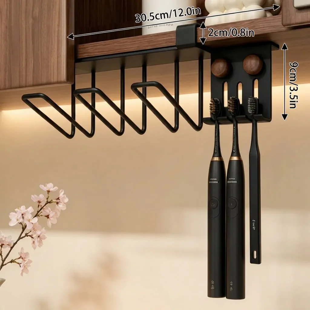 1PC Metal Electric Toothbrush Holder No Drill Wall Mounted Bathroom Storage Shelf Cup Rack For Mirror Cabinet