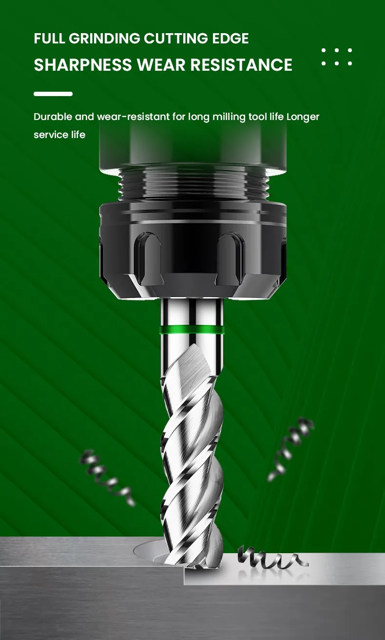 AZZKOR TGH-HRC50 3-Schneiden-Hartmetall-Holzbearbeitungs-Flachfräser für CNC-Maschinen, Aluminium-Fräswerkzeug, 1-20 mm – Detail 9